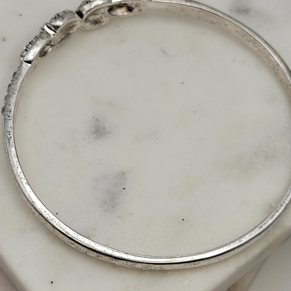 Sterling Silver Bangle Bracelet with Intricate Marcasite Detailing Unsigned - Picture 13 of 16